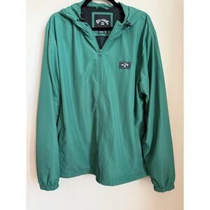 Billabong Hooded Windbreaker Jacket Green XL Beach Travel Packable Lightweight